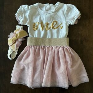 Baby Aspen Pink and Gold Matching Set Girls First Birthday Outfit